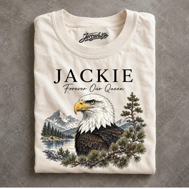 JACKIE BALD EAGLE SHIRT, FOREVER OUR QUEEN COMFORT COLORS TEE, EAGLE CAM MEMORIAL GIFT LL - 0277