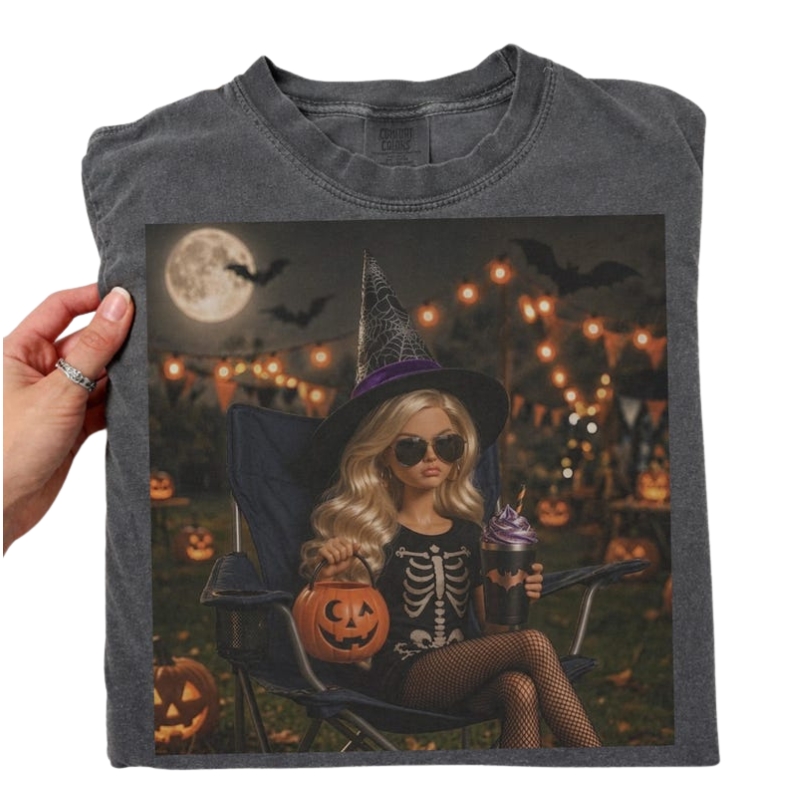 HALLOWEEN BARBIE FUNNY DOLL FACE SHIRT, JUST HERE FOR THE BOOS TOP BT-00134