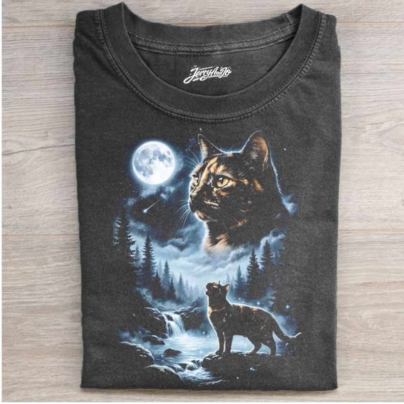 TORTOISESHELL CAT HOWLING TO THE MOON SHIRT - FUNNY TORTIE CAT T-SHIRT BT-00143