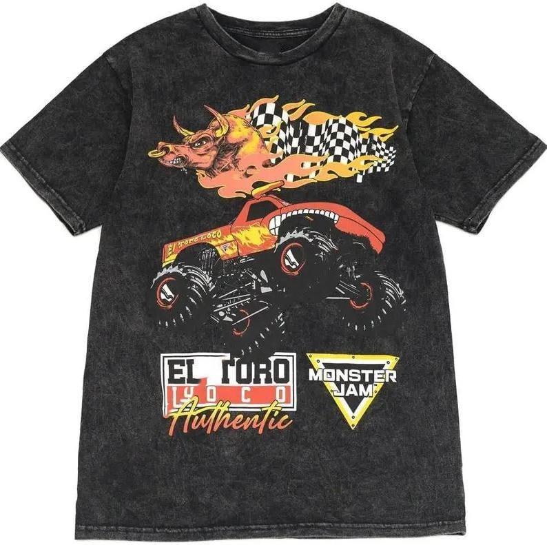 Monster Jam Adult T-Shirt Grave Digger El Toro Loco Megalodon Tshirt Menswear Top B-00212