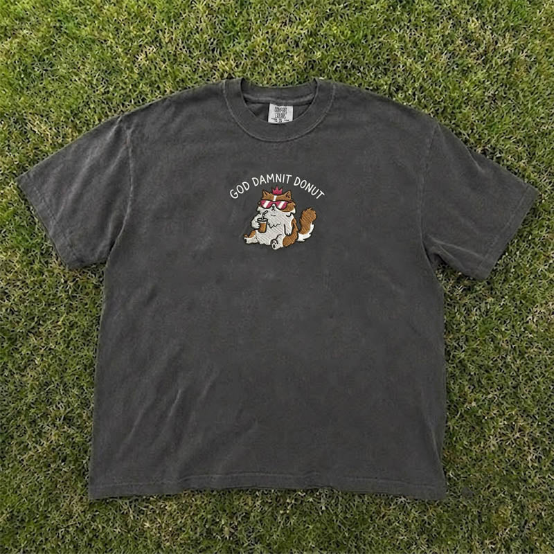 EMBROIDERED GOD DAMNIT PRINCESS DONUT SHIRT HHUE - 040