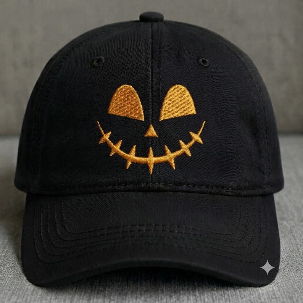 PUMPKIN FACE EMBROIDERED BLACK DAD HAT BS-0021