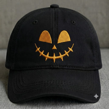 PUMPKIN FACE EMBROIDERED BLACK DAD HAT BS-0021