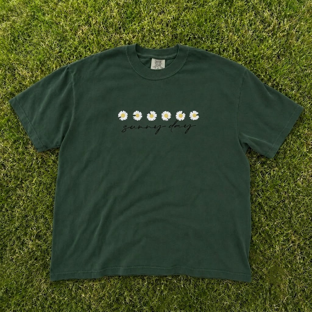 SUNNY DAY DAISY FLOWERS CUTE SUMMER VIBES EMBROIDERED TEE CT-0065