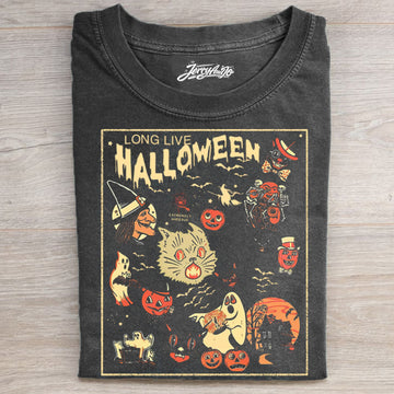 LONG LIVE HALLOWEEN CAT WITCH T-SHIRT HHUE - 087