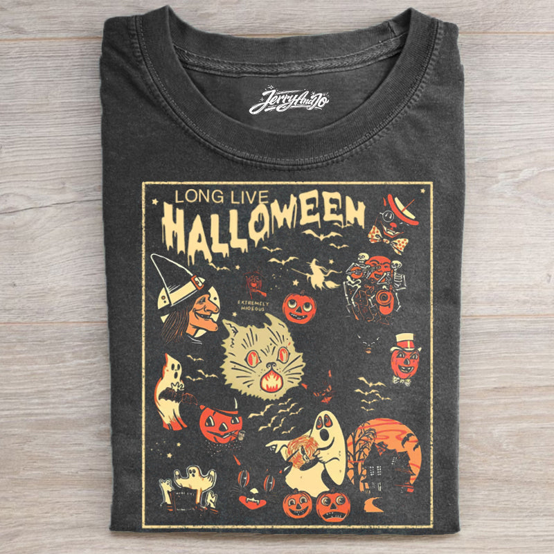 LONG LIVE HALLOWEEN CAT WITCH T-SHIRT HHUE - 087