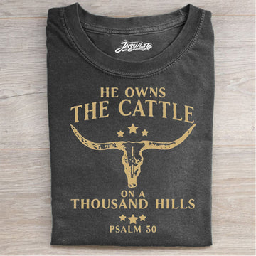 HE OWNS THE CATTLE ON A THOUSAND HILLS T-SHIRT HHUE - 096
