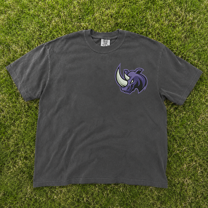 Rhinoceros Purple Head Mascot Embroidery Design Tshirt, Game Day Sporty Team Outfits B-00100