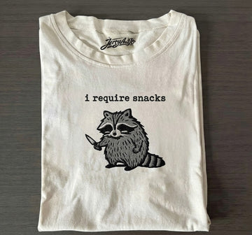 OVERSTIMULATED I REQUIRE SNACKS FUNNY RACCOON TEE HHUE - 010