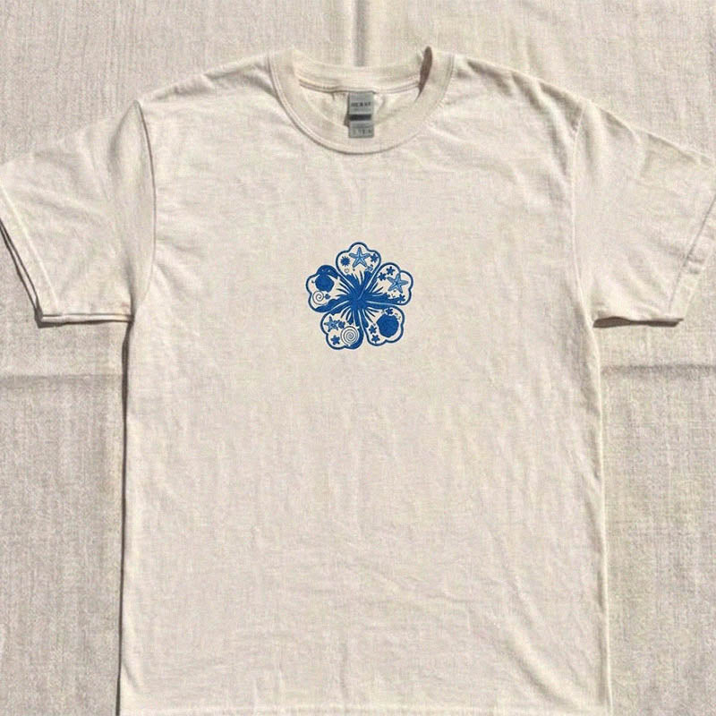 EMBROIDERED COASTAL HIBISCUS SHIRT HHUE - 049