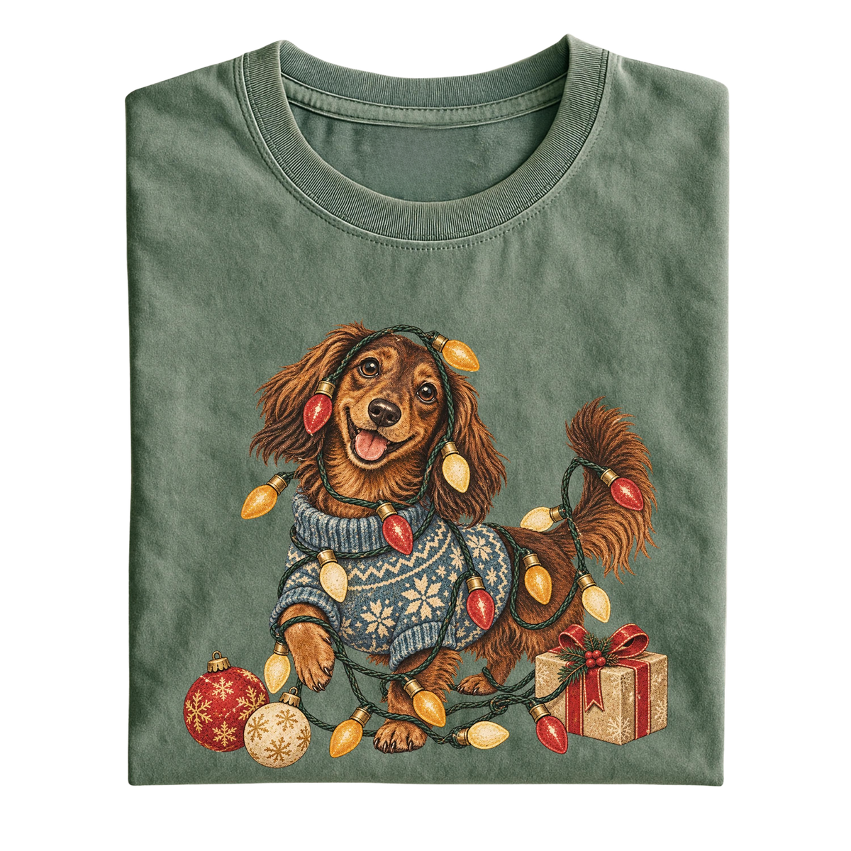 CHRISTMAS DACHSHUND T-SHIRT, CUTE WIENER DOG TEE, FESTIVE PUPPY LOVER SHIRT, HOLIDAY DOXIE GIFT TOP, DOG MOM T-SHIRT LL - 0323