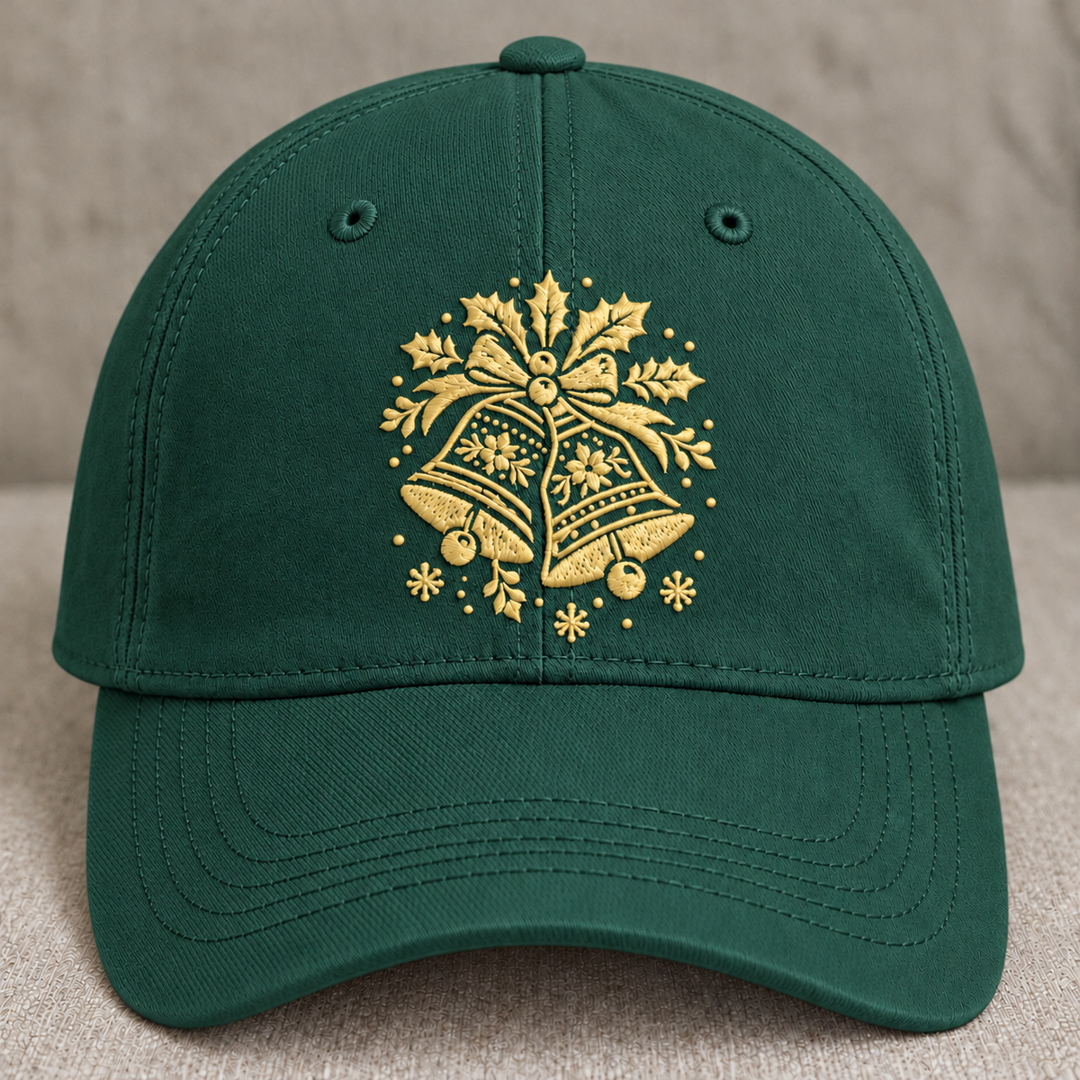 WHITE CHRISTMAS BELLS EMBROIDERED BLACK CAP BS-0048