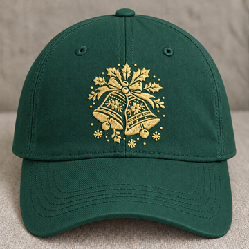 WHITE CHRISTMAS BELLS EMBROIDERED BLACK CAP BS-0048