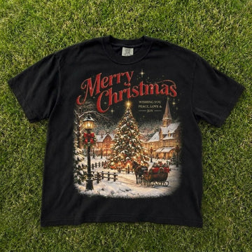 Merry Christmas Peace Love Joy Shirt Retro Christmas Tree Scene Graphic Tee CT-0111