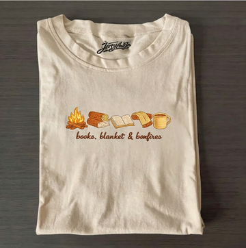 FALL BOOKS BLANKETS AND BONFIRES EMBROIDERED SHIRT AV-0015