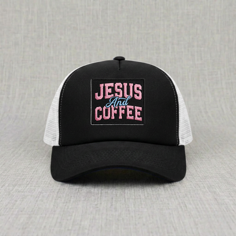 Religious Jesus and Coffee Embroidered Cap, Christian and Coffee Lover Gift, Fashion Trucker Hat B-0036
