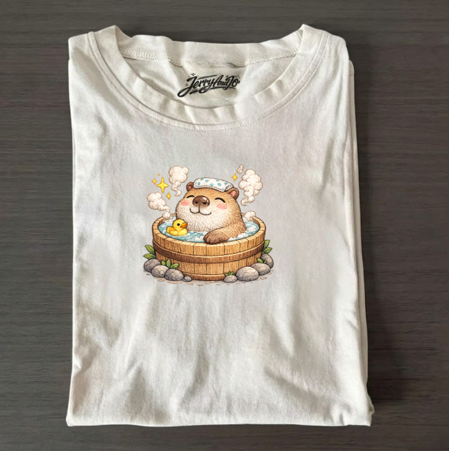 CUTE CAPYBARA HOT SPRING EMBROIDERY SHIRT AV-0002