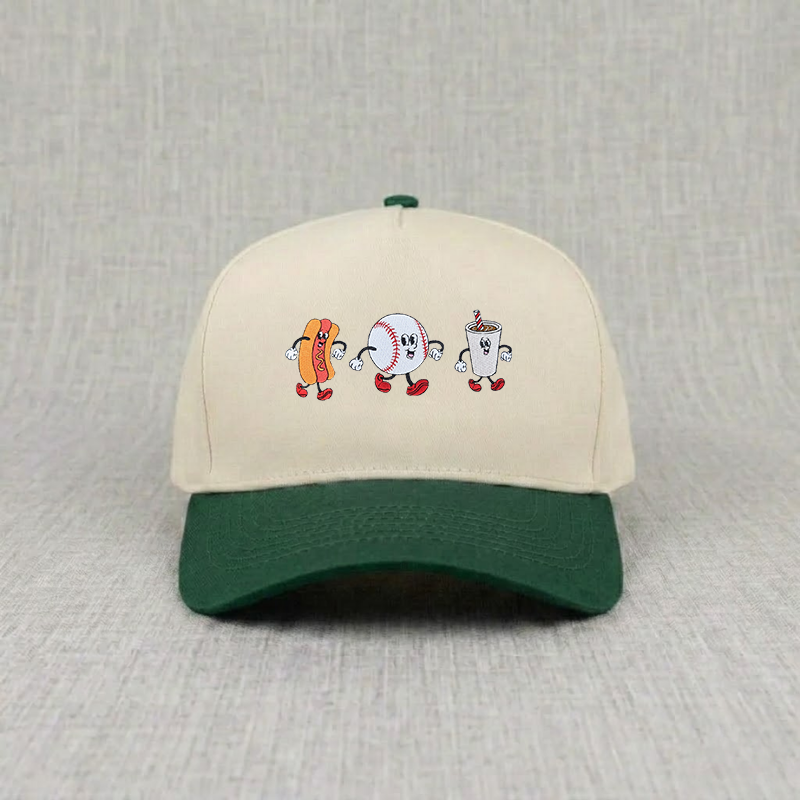 Vintage Baseball Characters Embroidered Cap, Hot Dog and Coffe Baseball Hat B-0028