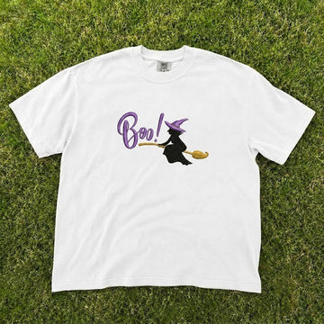 Boo! Flying Witch Halloween Embroidered Tee CT-0087