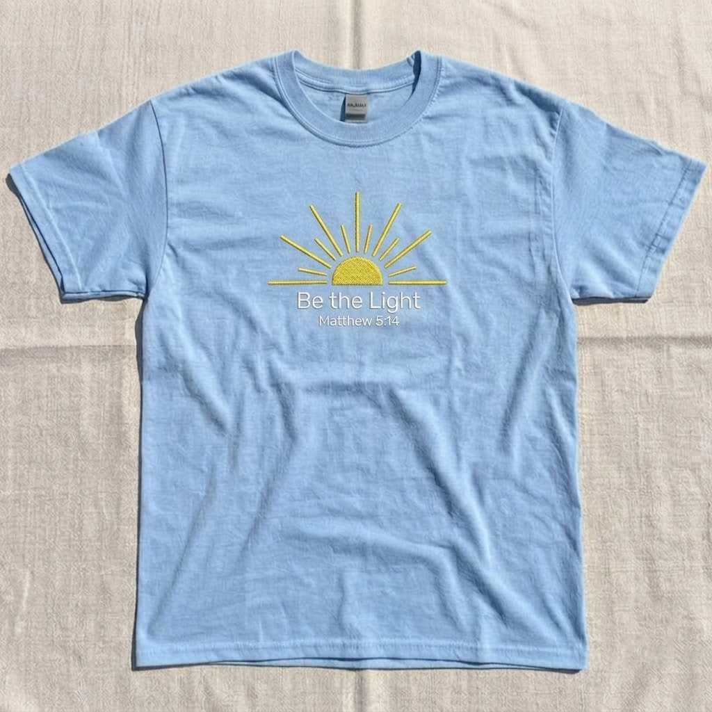 BE THE LIGHT MATTHEW 5 14 BIBLE VERSE CHRISTIAN SUNSHINE EMBROIDERED TEE CT-0068