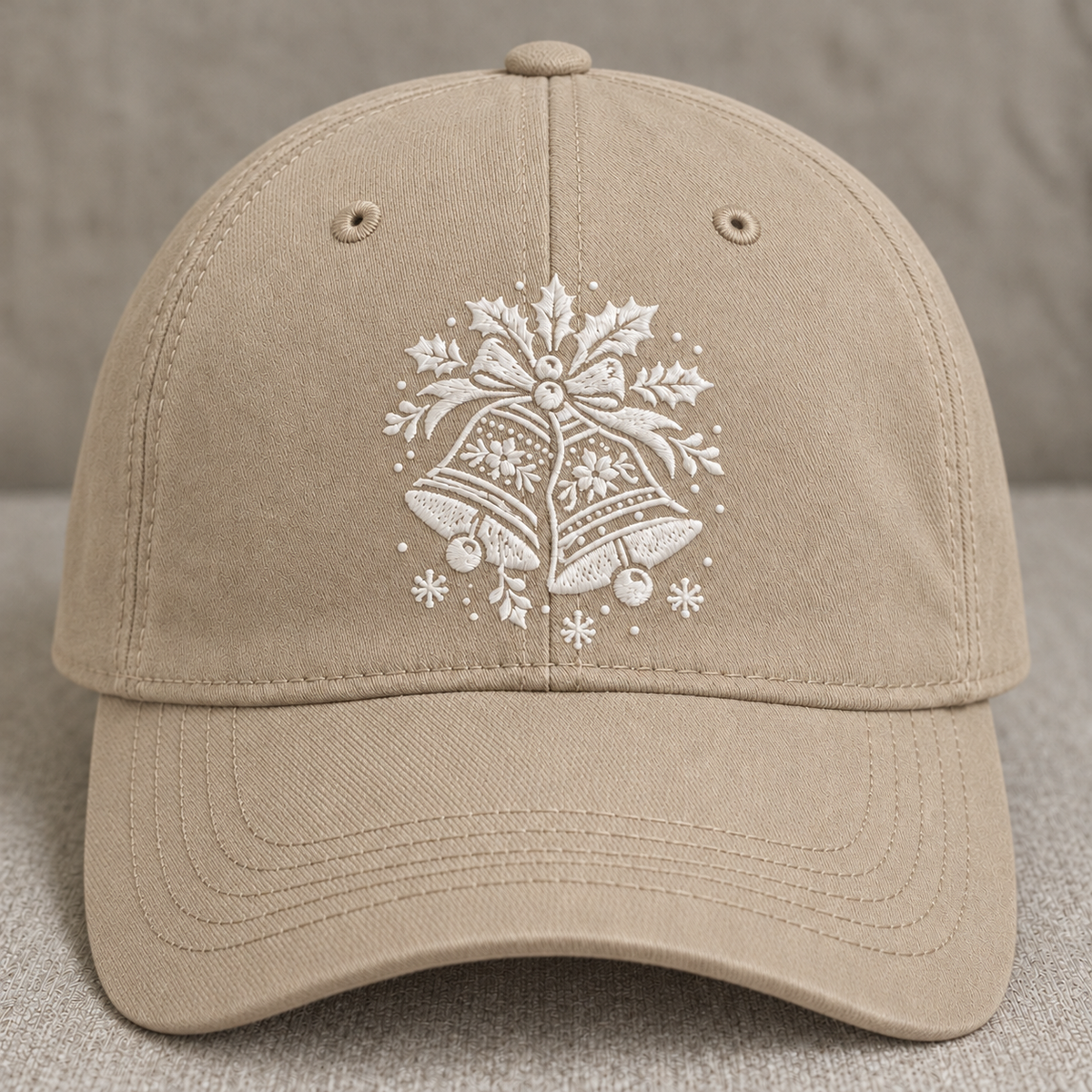 WHITE CHRISTMAS BELLS EMBROIDERED BLACK CAP BS-0048