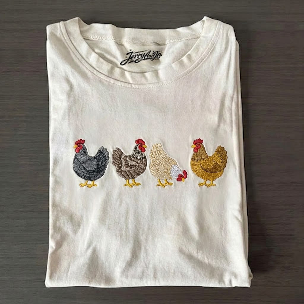 FARM ANIMAL CHICKEN EMBROIDERED TEE HHUE - 005