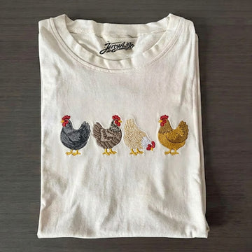 FARM ANIMAL CHICKEN EMBROIDERED TEE HHUE - 005