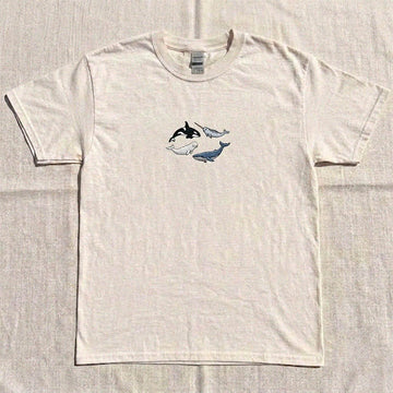 EMBROIDERED MARINE LIFE SHIRT, WHALE ORCA TEE HHUE - 044