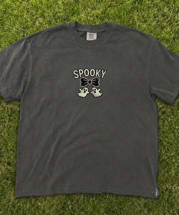 SPOOKY GHOST BOW EMBROIDERED TEE AV-0047