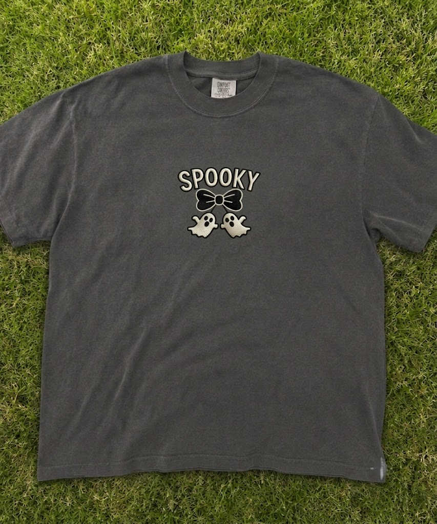 SPOOKY GHOST BOW EMBROIDERED TEE AV-0047