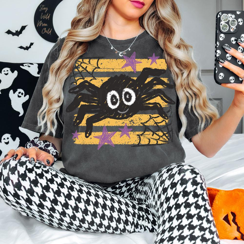 Retro Cute Halloween Spider Comfort Colors T-shirt, Printed Graphic Halloween Vibes Shirt B-00151