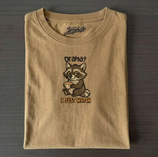 DRAMA I JUST WATCH RACCOON EMBROIDERED SHIRT AV-0028