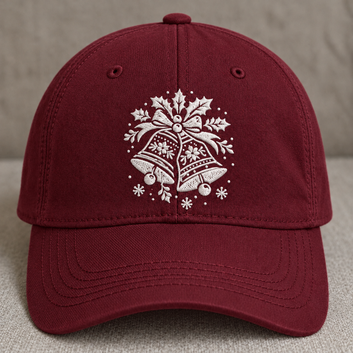 WHITE CHRISTMAS BELLS EMBROIDERED BLACK CAP BS-0048