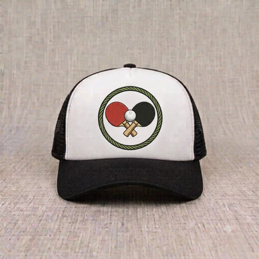 TABLE TENNIS PADDLES & BALL VINTAGE TRUCKER HAT BS-0004