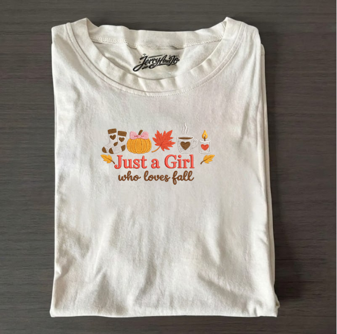 CUTE JUST A GIRL WHO LOVES FALL EMBROIDERED SHIRT AV-0023