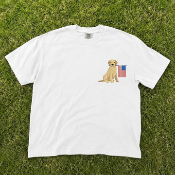 PATRIOTIC GOLDEN RETRIEVER AMERICAN FLAG EMBROIDERED TEE CT-0038