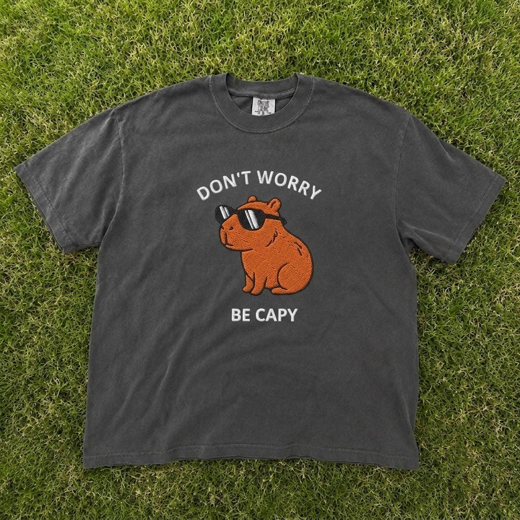 DON'T WORRY BE CAPY FUNNY CAPYBARA EMBROIDERED TEE CT-0040
