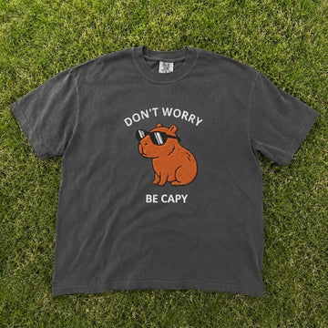 DON'T WORRY BE CAPY FUNNY CAPYBARA EMBROIDERED TEE CT-0040