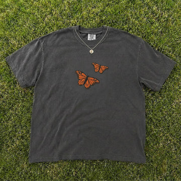 BUTTERFLY MINIMALIST RETRO EMBROIDERED TEE HHUE - 026