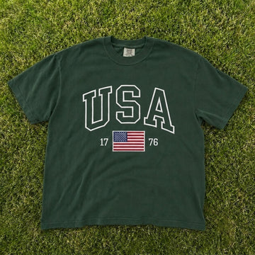 USA 1776 AMERICAN FLAG RETRO COLLEGIATE EMBROIDERED TEE CT-0059