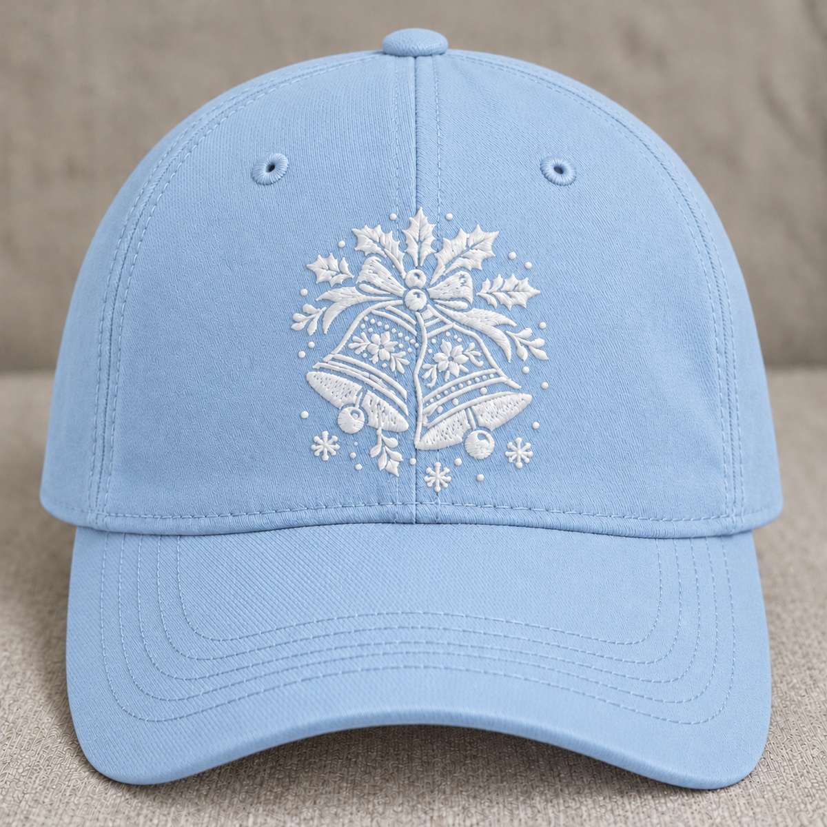 WHITE CHRISTMAS BELLS EMBROIDERED BLACK CAP BS-0048