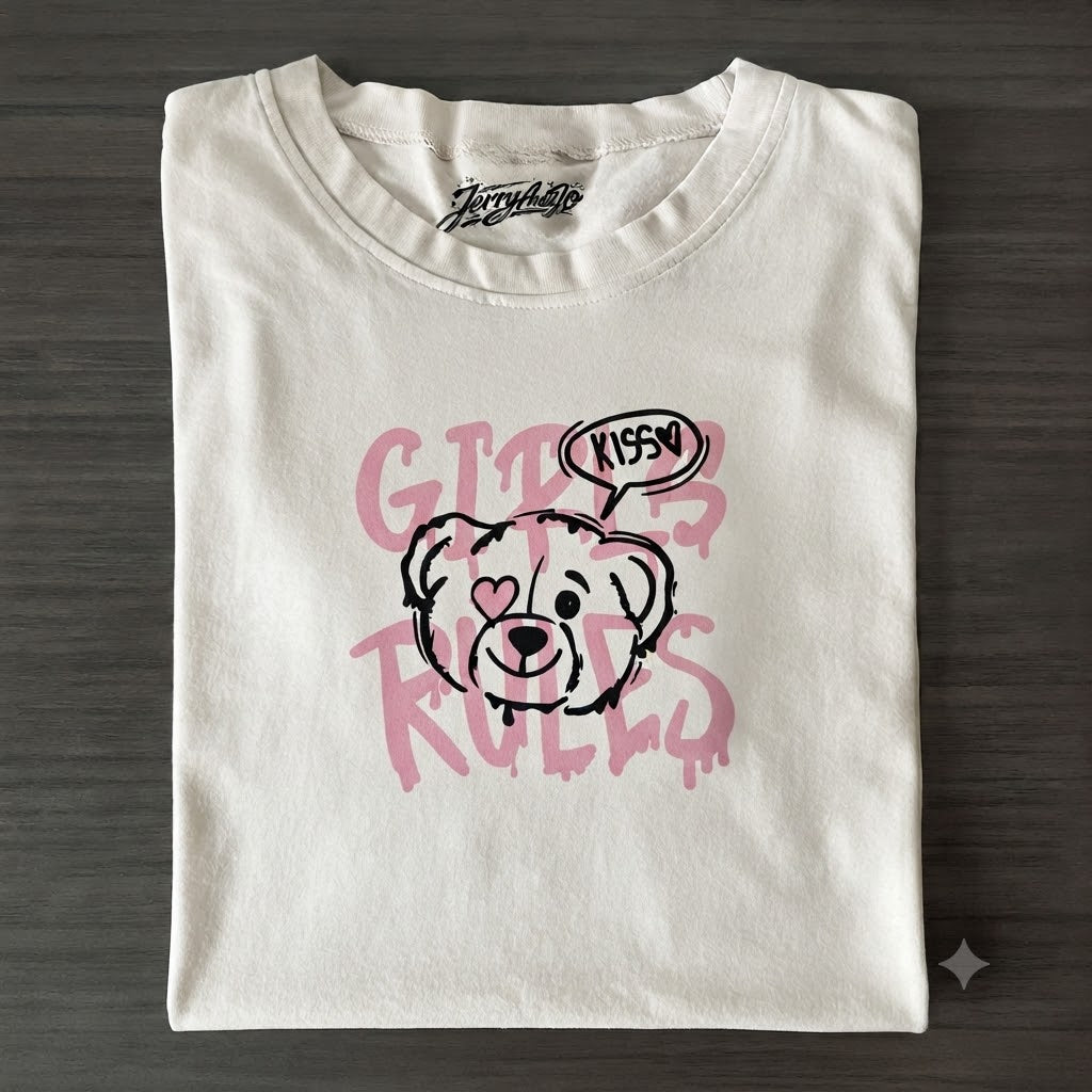 GIRLS LOVE KISSES TEDDY BEAR GRAPHIC TEE BS-00003
