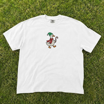 Cute Christmas Goose with Candy Cane Embroidered Tee CT-0095