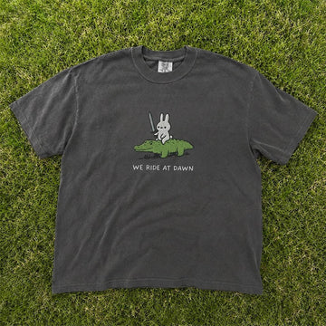 WE RIDE AT DAWN T-SHIRT, BUNNY AND ALLIGATOR EMBROIDERED TEE HHUE - 023