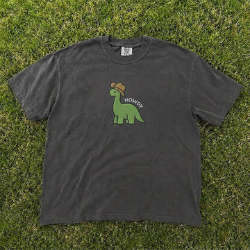 HOWDY DINOSAUR COWBOY EMBROIDERED TEE HHUE - 029