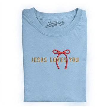 JESUS LOVES YOU COQUETTE BOW EMBROIDERED TEE CT-0047