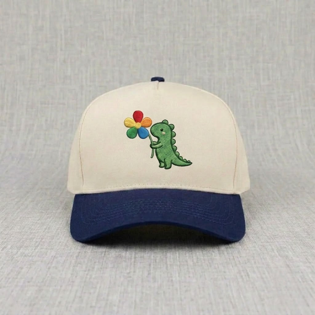 AESTHETIC DINO WITH RAINBOW FLOWER SNAPBACK EMBROIDERED HAT CT-0009