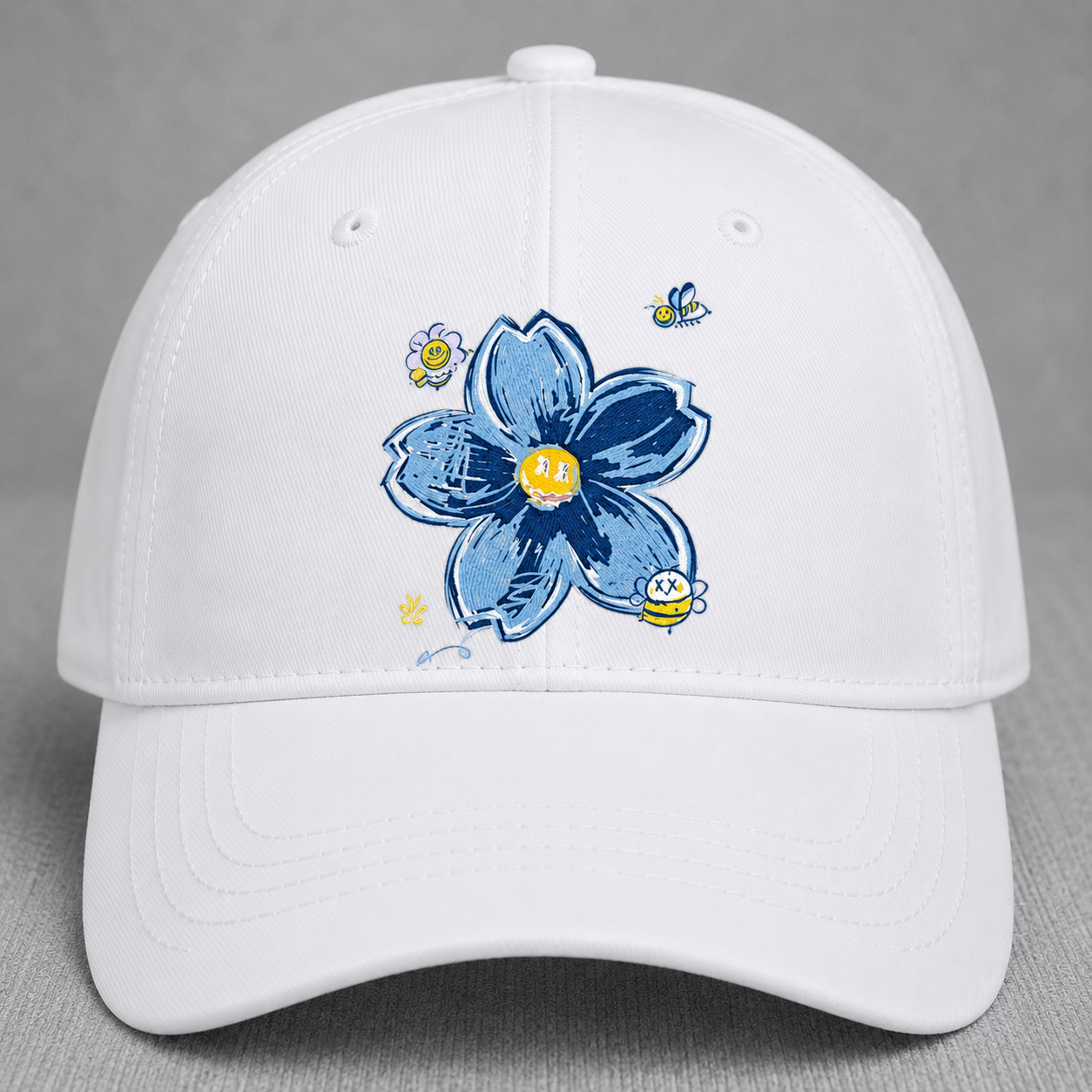 BLUE FLOWER EMBROIDERED DAD HAT BS-0043