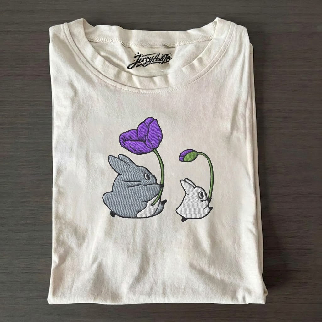 FOREST SPIRITS AND FLOWERS EMBROIDERED TEE HHUE - 004