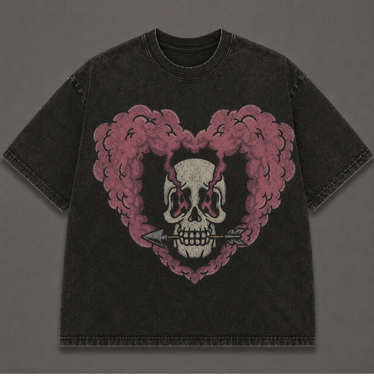 PINK SMOKE HEART SKULL GOTHIC VINTAGE HALLOWEEN T-SHIRT AV-00181